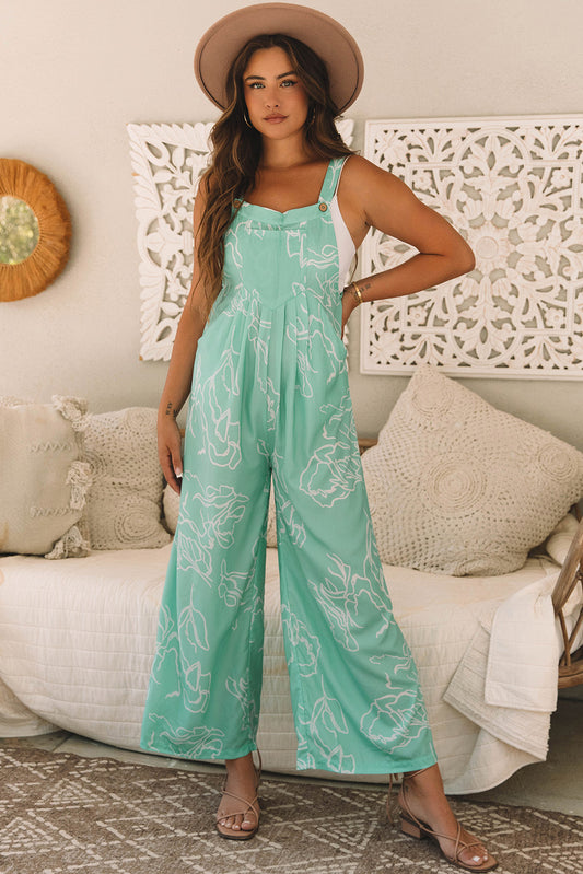 Moonlight Jade Printed Bib Wide Leg Overall