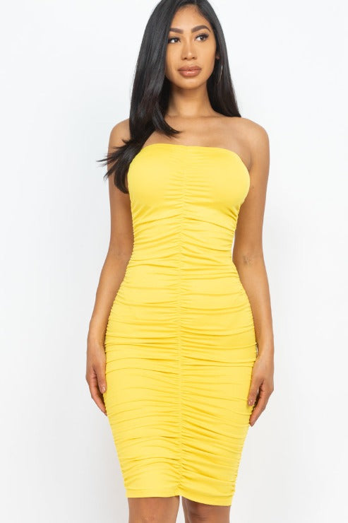 4-Way Ruched Bodycon Tube Midi Sexy Dress