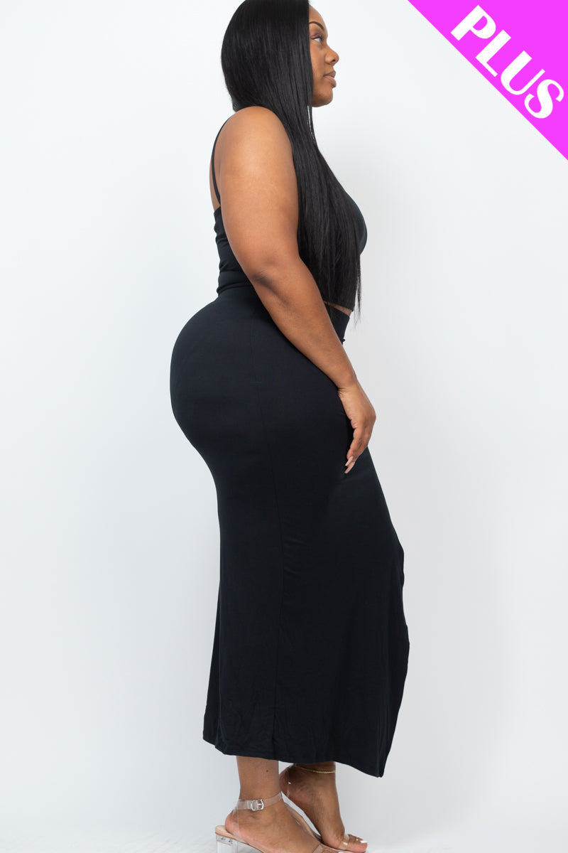 Plus Size Cami Crop Top & Ruched Side Split Hem Midi Skirt Set