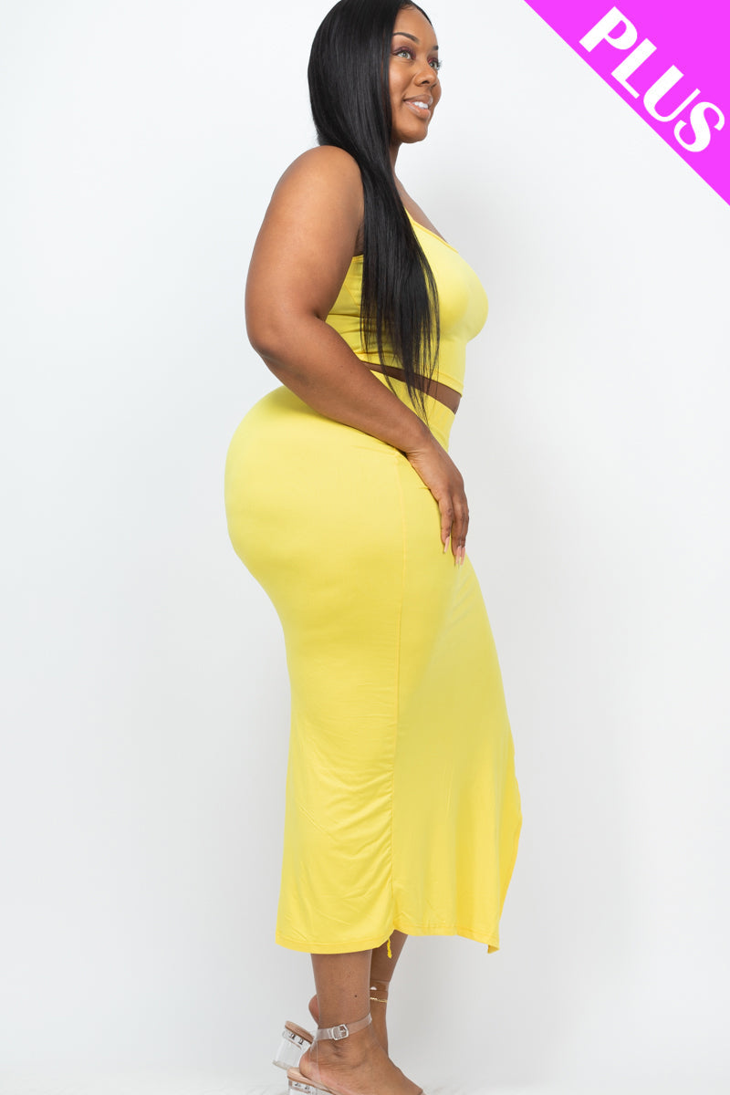 Plus Size Cami Crop Top & Ruched Side Split Hem Midi Skirt Set
