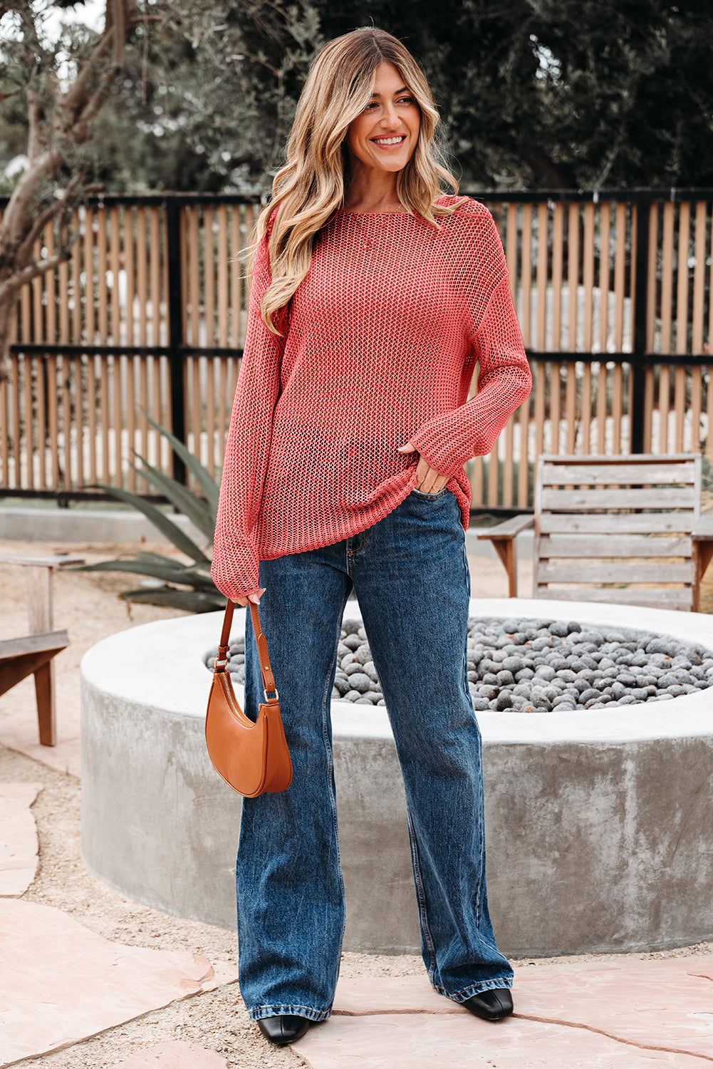Smoke Gray Crochet Hollow-out Jumper Top Sweater