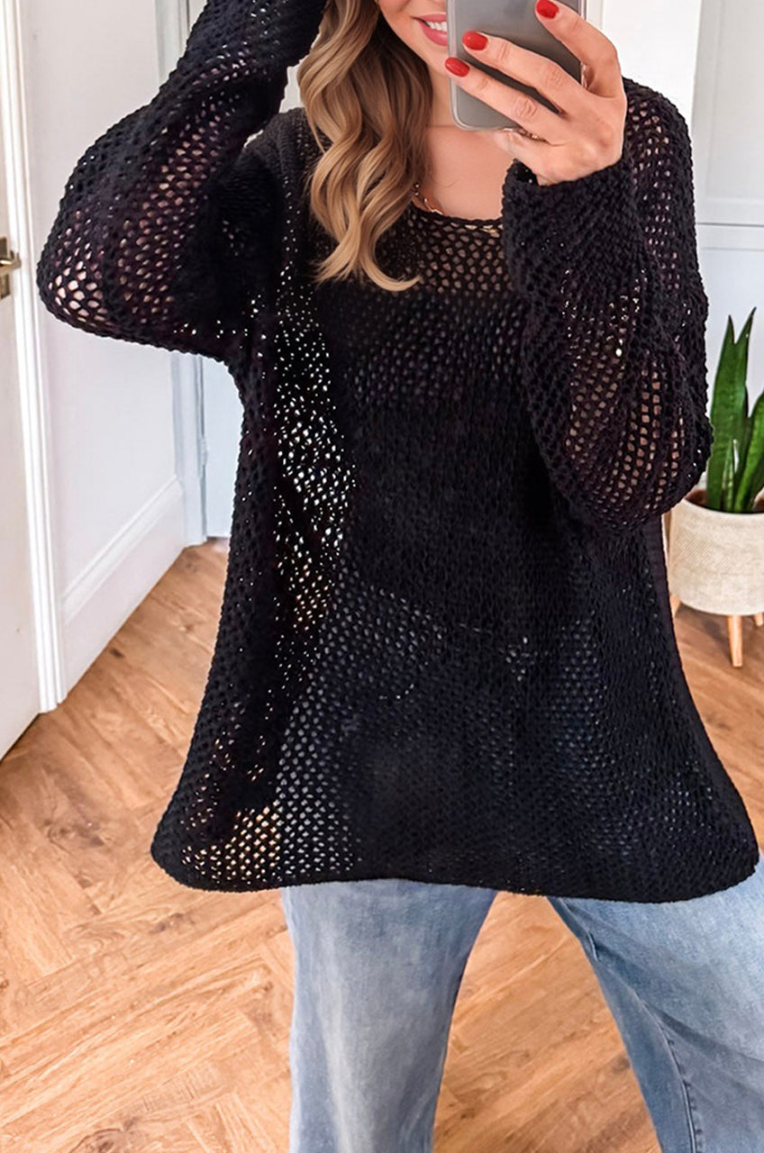 Smoke Gray Crochet Hollow-out Jumper Top Sweater