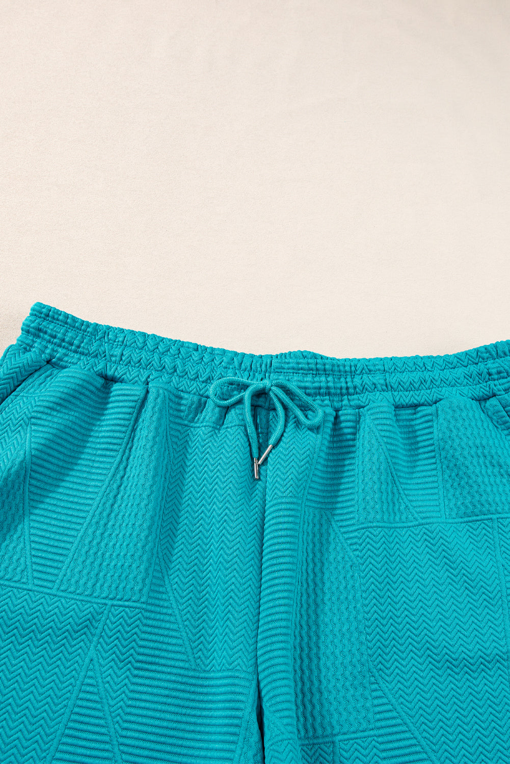 Dark Green Textured Ruffle Split Top and Drawstring Shorts