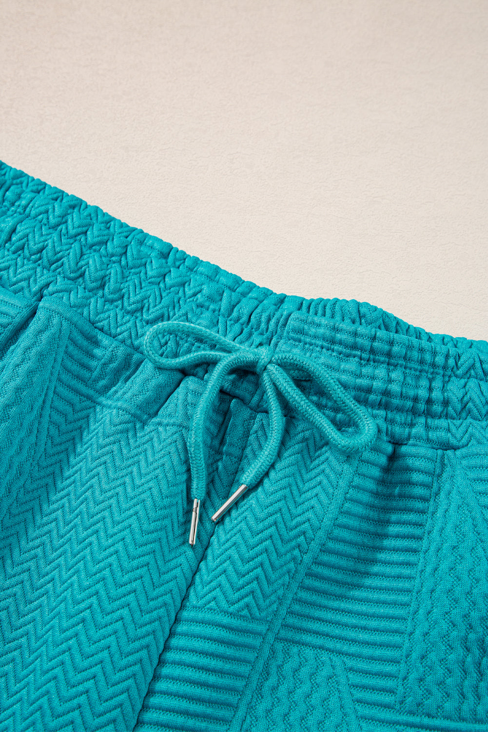 Dark Green Textured Ruffle Split Top and Drawstring Shorts