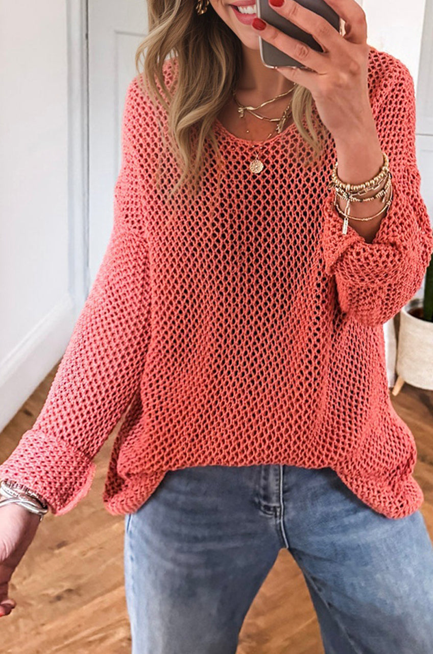 Smoke Gray Crochet Hollow-out Jumper Top Sweater